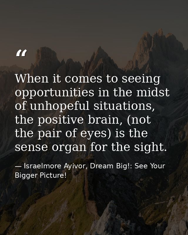 When it comes to seeing opportunities in the midst of unhopeful situations, the positive brain, (not the pair of eyes) i — Israelmore Ayivor, Dream Big!: See Your Bigger Picture!