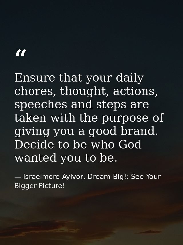 Ensure that your daily chores, thought, actions, speeches and steps are taken with the purpose of giving you a good bran — Israelmore Ayivor, Dream Big!: See Your Bigger Picture!
