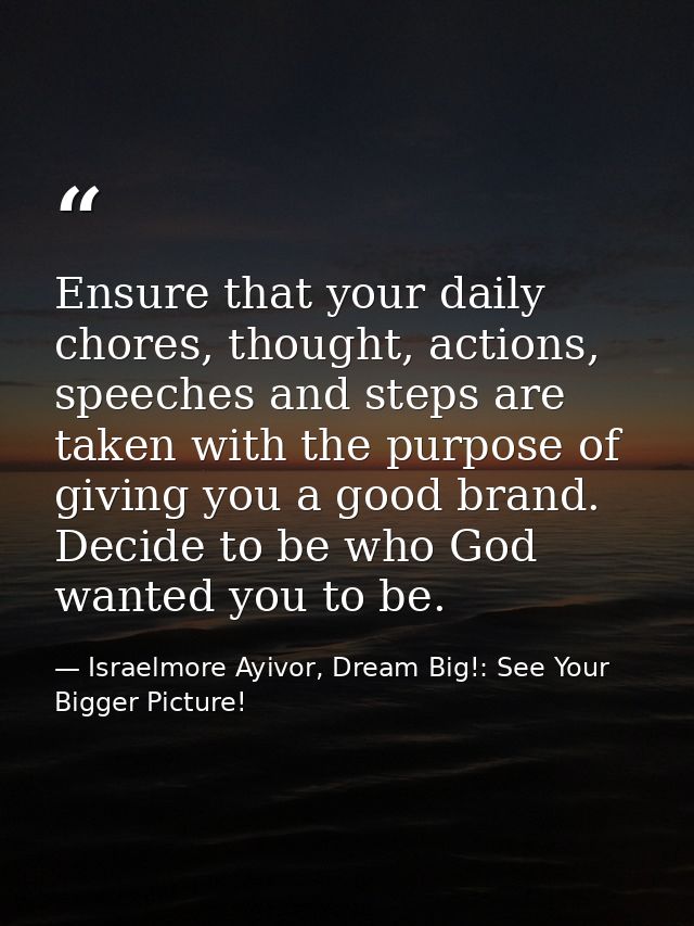 Ensure that your daily chores, thought, actions, speeches and steps are taken with the purpose of giving you a good bran — Israelmore Ayivor, Dream Big!: See Your Bigger Picture!