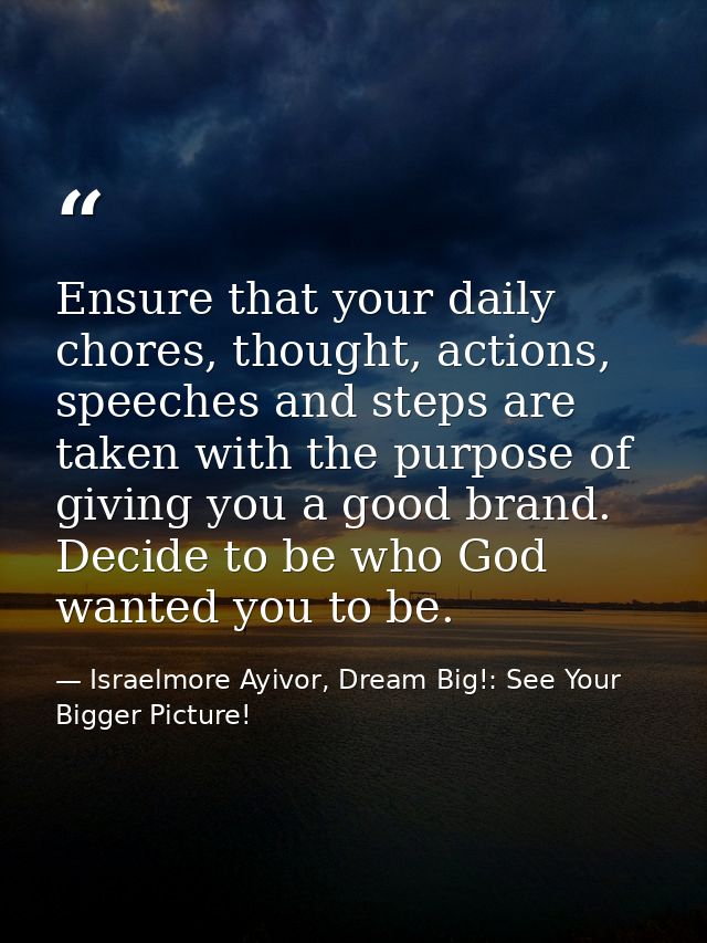 Ensure that your daily chores, thought, actions, speeches and steps are taken with the purpose of giving you a good bran — Israelmore Ayivor, Dream Big!: See Your Bigger Picture!