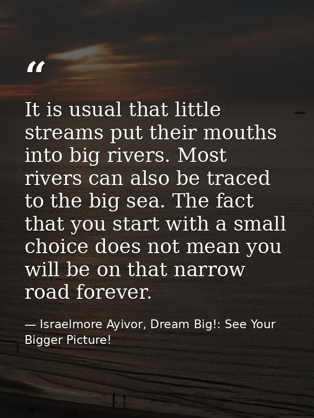 It is usual that little streams put their mouths into big rivers. Most rivers can also be traced to the big sea. The fac — Israelmore Ayivor, Dream Big!: See Your Bigger Picture!