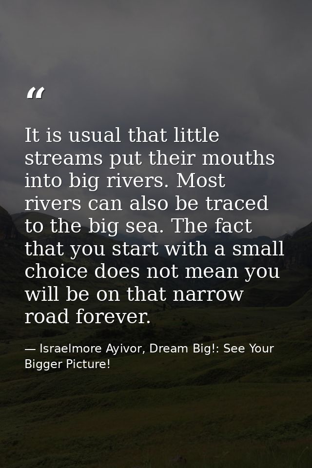 It is usual that little streams put their mouths into big rivers. Most rivers can also be traced to the big sea. The fac — Israelmore Ayivor, Dream Big!: See Your Bigger Picture!