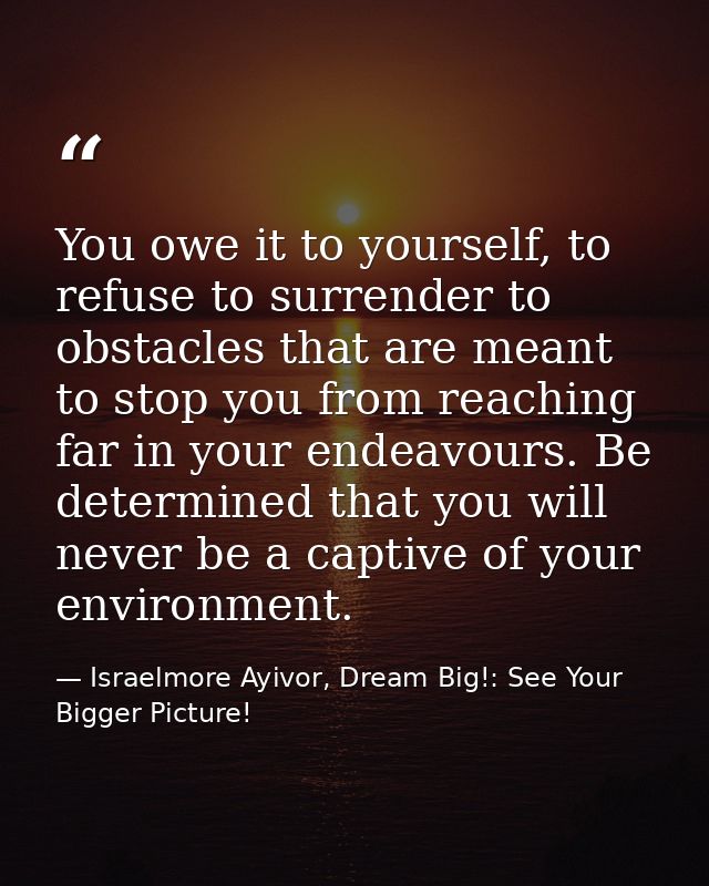 You owe it to yourself, to refuse to surrender to obstacles that are meant to stop you from reaching far in your endeavo — Israelmore Ayivor, Dream Big!: See Your Bigger Picture!