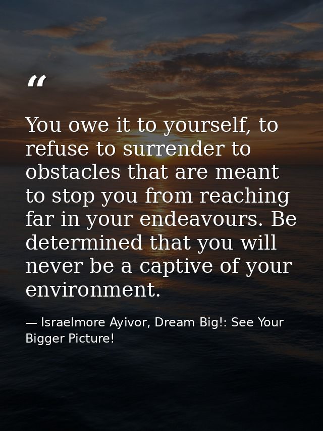 You owe it to yourself, to refuse to surrender to obstacles that are meant to stop you from reaching far in your endeavo — Israelmore Ayivor, Dream Big!: See Your Bigger Picture!
