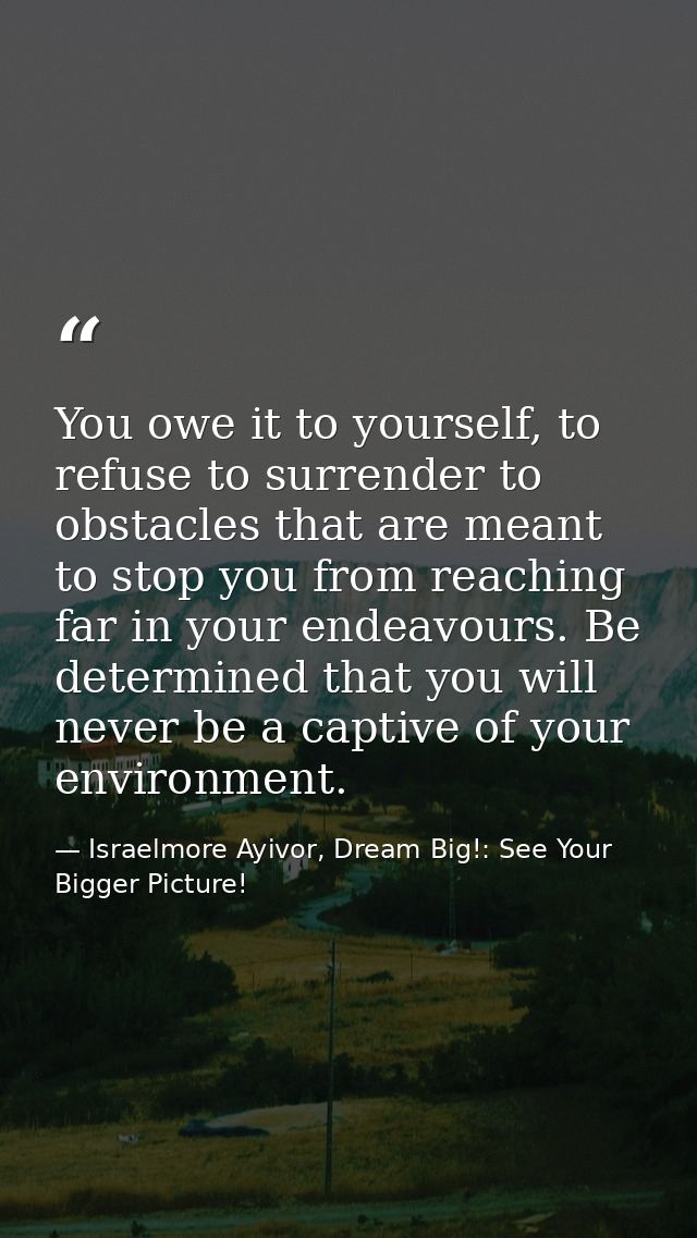 You owe it to yourself, to refuse to surrender to obstacles that are meant to stop you from reaching far in your endeavo — Israelmore Ayivor, Dream Big!: See Your Bigger Picture!