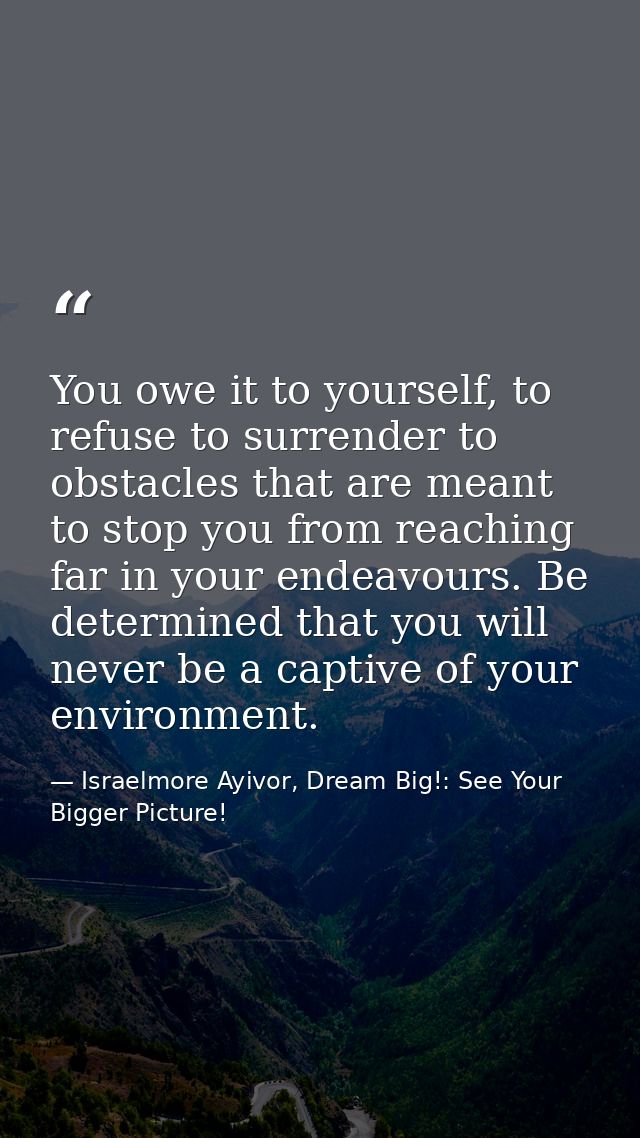 You owe it to yourself, to refuse to surrender to obstacles that are meant to stop you from reaching far in your endeavo — Israelmore Ayivor, Dream Big!: See Your Bigger Picture!