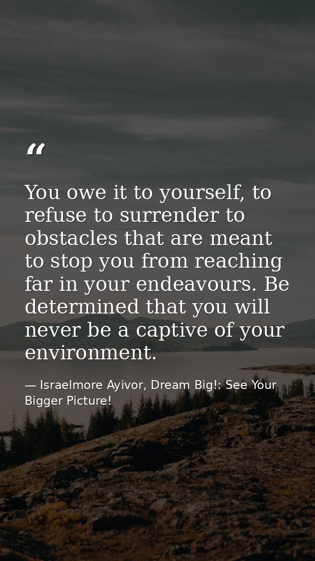 You owe it to yourself, to refuse to surrender to obstacles that are meant to stop you from reaching far in your endeavo — Israelmore Ayivor, Dream Big!: See Your Bigger Picture!