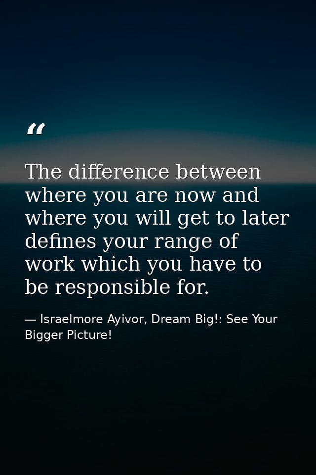 The difference between where you are now and where you will get to later defines your range of work which you have to be — Israelmore Ayivor, Dream Big!: See Your Bigger Picture!