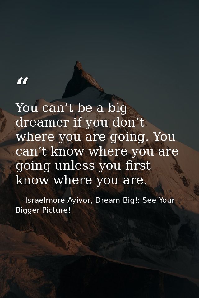 You can’t be a big dreamer if you don’t where you are going. You can’t know where you are going unless you first know wh — Israelmore Ayivor, Dream Big!: See Your Bigger Picture!
