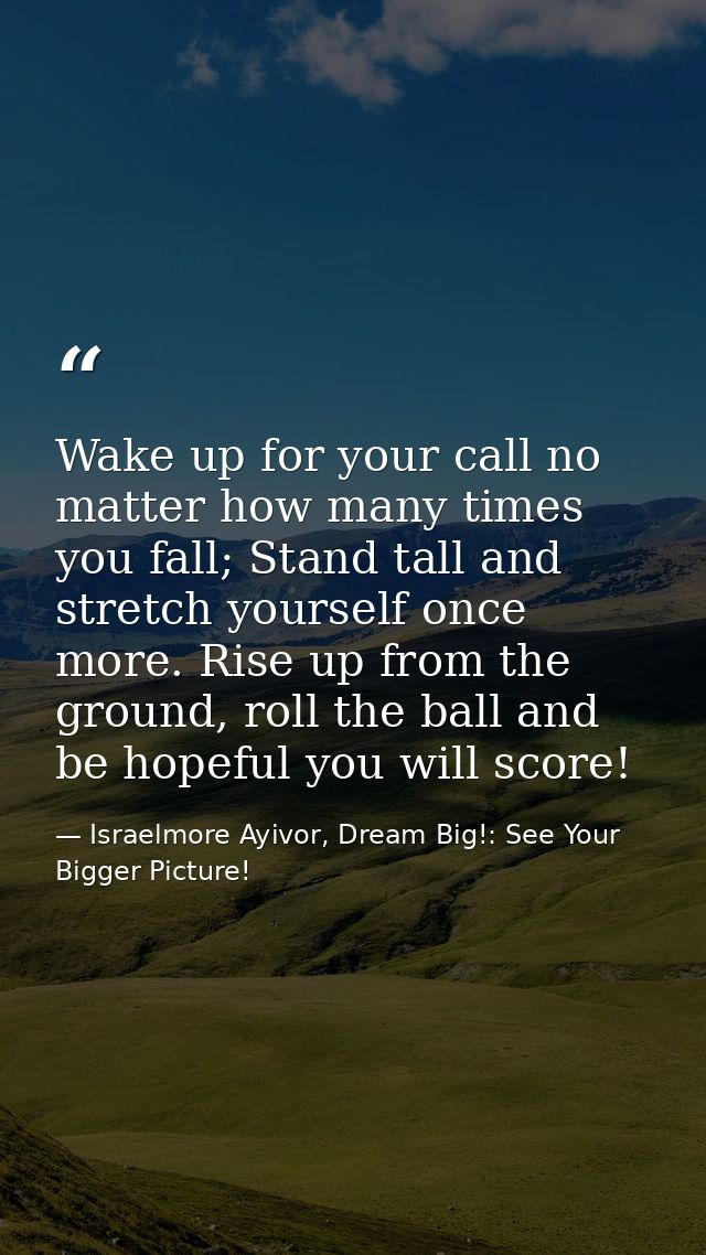Wake up for your call no matter how many times you fall; Stand tall and stretch yourself once more. Rise up from the gro — Israelmore Ayivor, Dream Big!: See Your Bigger Picture!