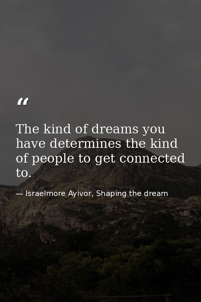 The kind of dreams you have determines the kind of people to get connected to. — Israelmore Ayivor, Shaping the dream