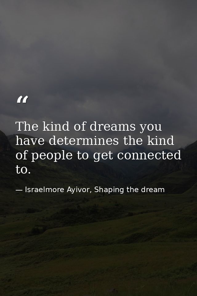 The kind of dreams you have determines the kind of people to get connected to. — Israelmore Ayivor, Shaping the dream