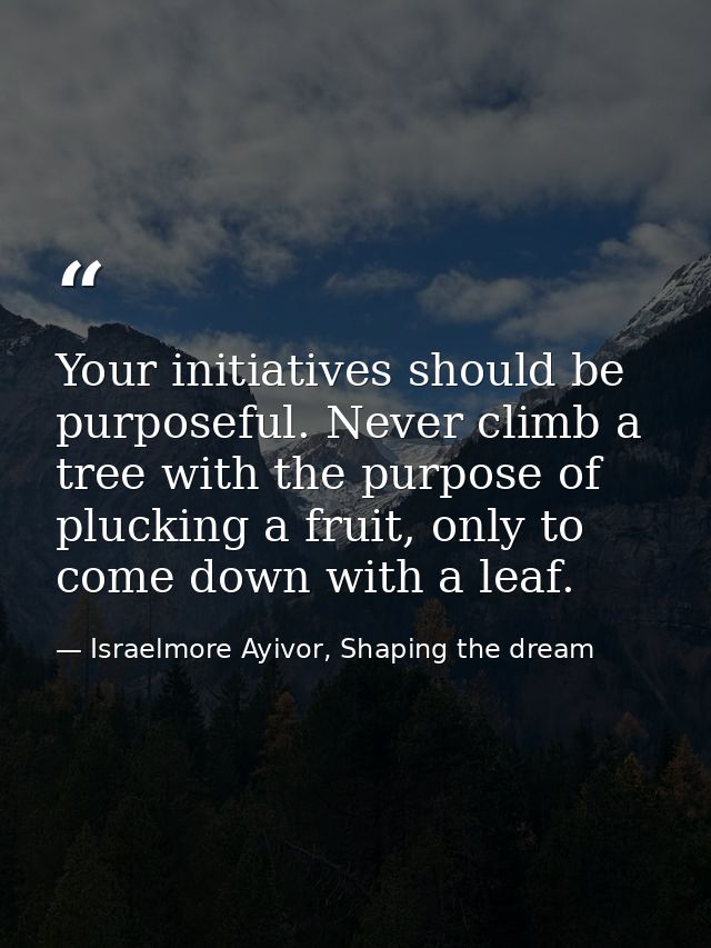 Your initiatives should be purposeful. Never climb a tree with the purpose of plucking a fruit, only to come down with a — Israelmore Ayivor, Shaping the dream