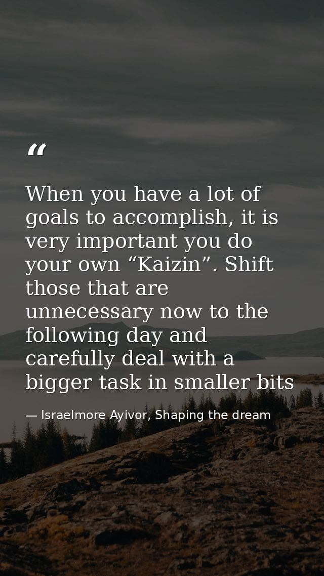 When you have a lot of goals to accomplish, it is very important you do your own “Kaizin”. Shift those that are unnecess — Israelmore Ayivor, Shaping the dream
