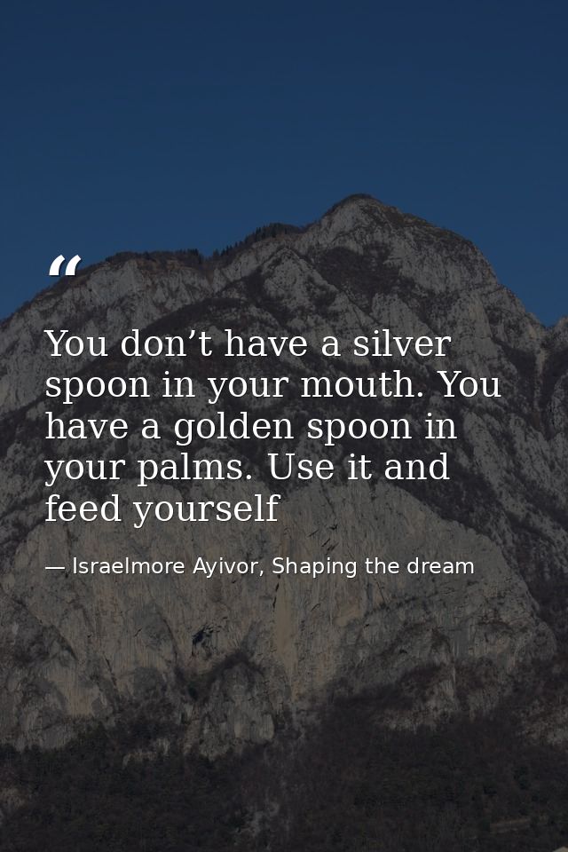 You don’t have a silver spoon in your mouth. You have a golden spoon in your palms. Use it and feed yourself — Israelmore Ayivor, Shaping the dream