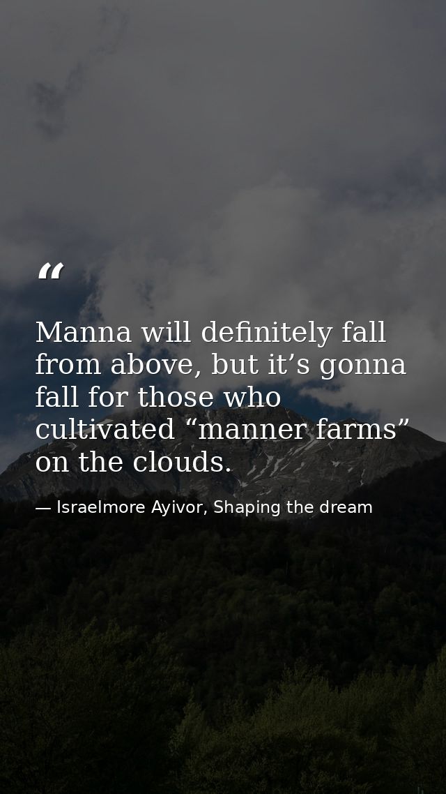 Manna will definitely fall from above, but it’s gonna fall for those who cultivated “manner farms” on the clouds. — Israelmore Ayivor, Shaping the dream