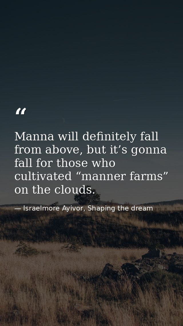 Manna will definitely fall from above, but it’s gonna fall for those who cultivated “manner farms” on the clouds. — Israelmore Ayivor, Shaping the dream