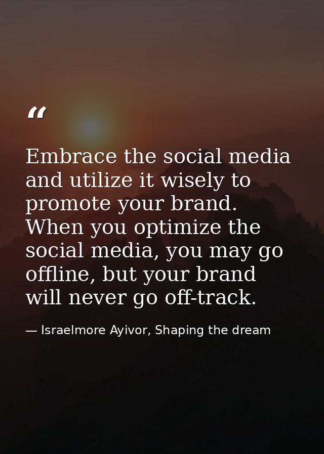 Embrace the social media and utilize it wisely to promote your brand. When you optimize the social media, you may go off — Israelmore Ayivor, Shaping the dream