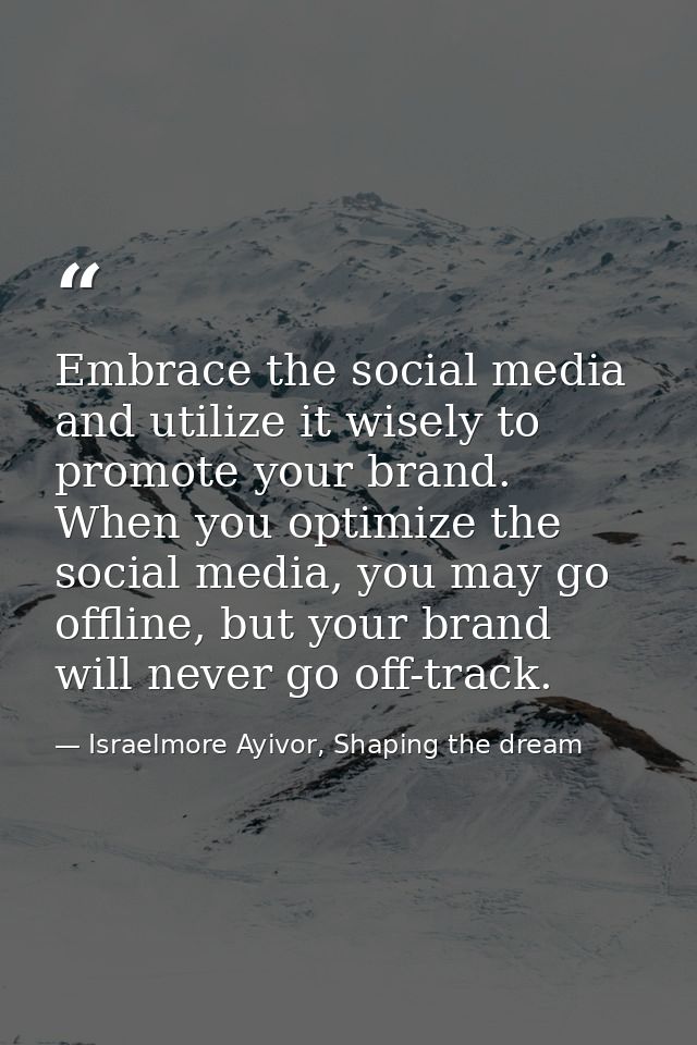 Embrace the social media and utilize it wisely to promote your brand. When you optimize the social media, you may go off — Israelmore Ayivor, Shaping the dream