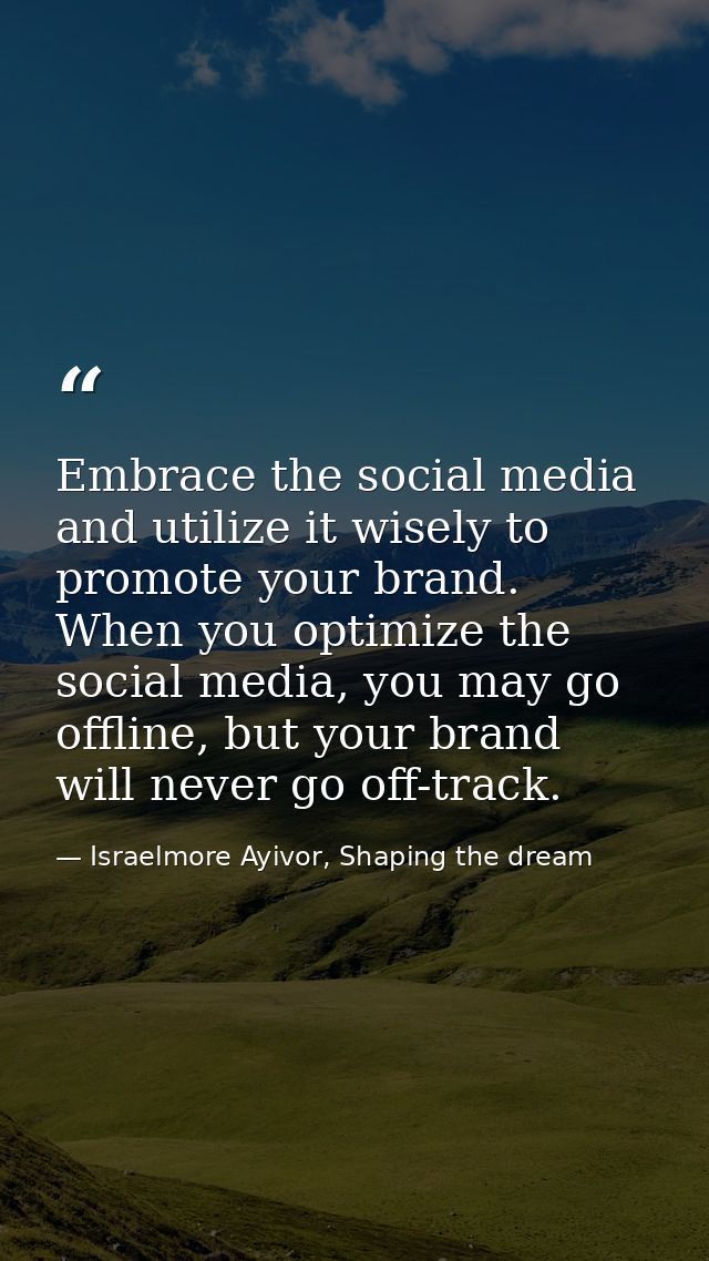 Embrace the social media and utilize it wisely to promote your brand. When you optimize the social media, you may go off — Israelmore Ayivor, Shaping the dream
