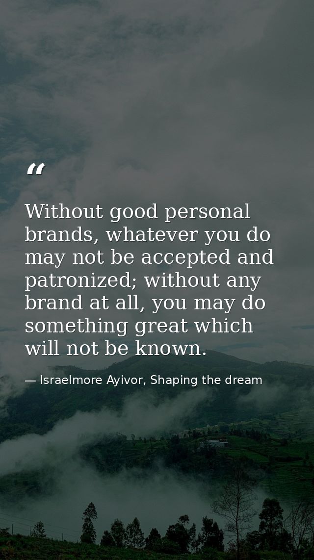 Without good personal brands, whatever you do may not be accepted and patronized; without any brand at all, you may do s — Israelmore Ayivor, Shaping the dream