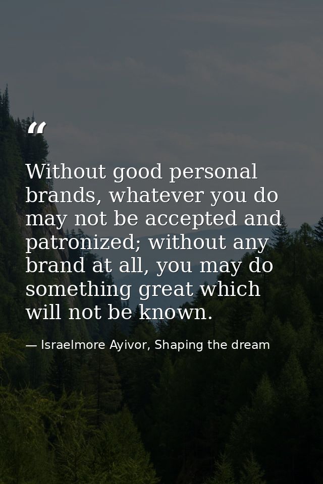 Without good personal brands, whatever you do may not be accepted and patronized; without any brand at all, you may do s — Israelmore Ayivor, Shaping the dream