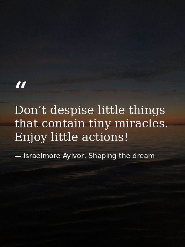Don’t despise little things that contain tiny miracles. Enjoy little actions! — Israelmore Ayivor, Shaping the dream