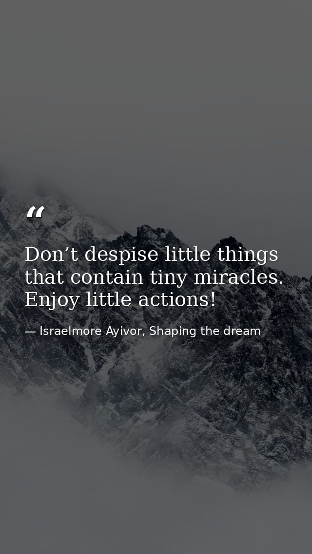 Don’t despise little things that contain tiny miracles. Enjoy little actions! — Israelmore Ayivor, Shaping the dream