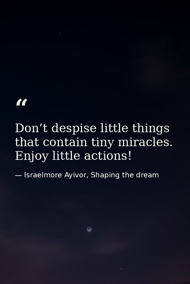 Don’t despise little things that contain tiny miracles. Enjoy little actions! — Israelmore Ayivor, Shaping the dream