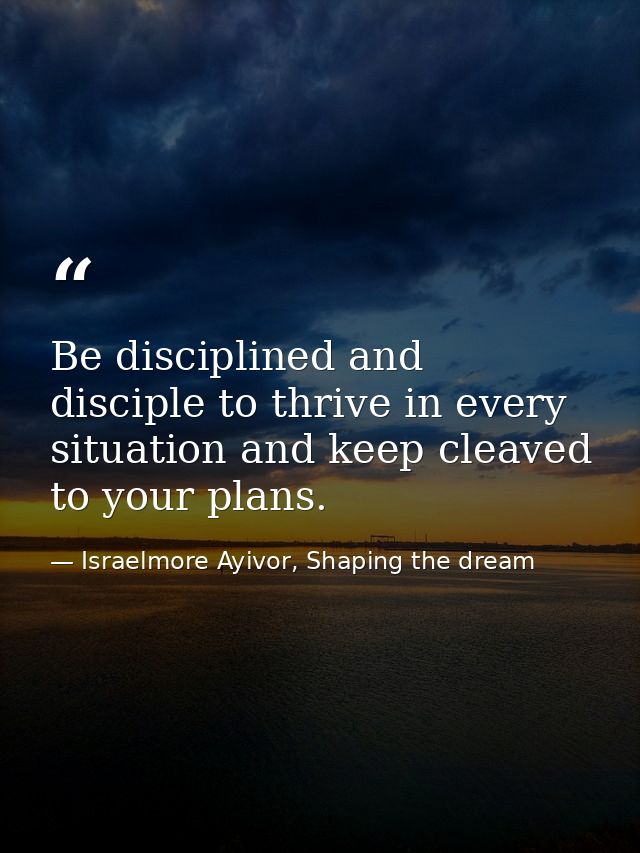 Be disciplined and disciple to thrive in every situation and keep cleaved to your plans. — Israelmore Ayivor, Shaping the dream