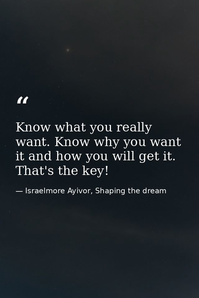 Know what you really want. Know why you want it and how you will get it. That's the key! — Israelmore Ayivor, Shaping the dream