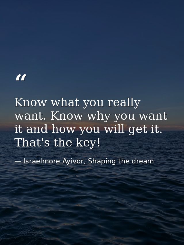Know what you really want. Know why you want it and how you will get it. That's the key! — Israelmore Ayivor, Shaping the dream