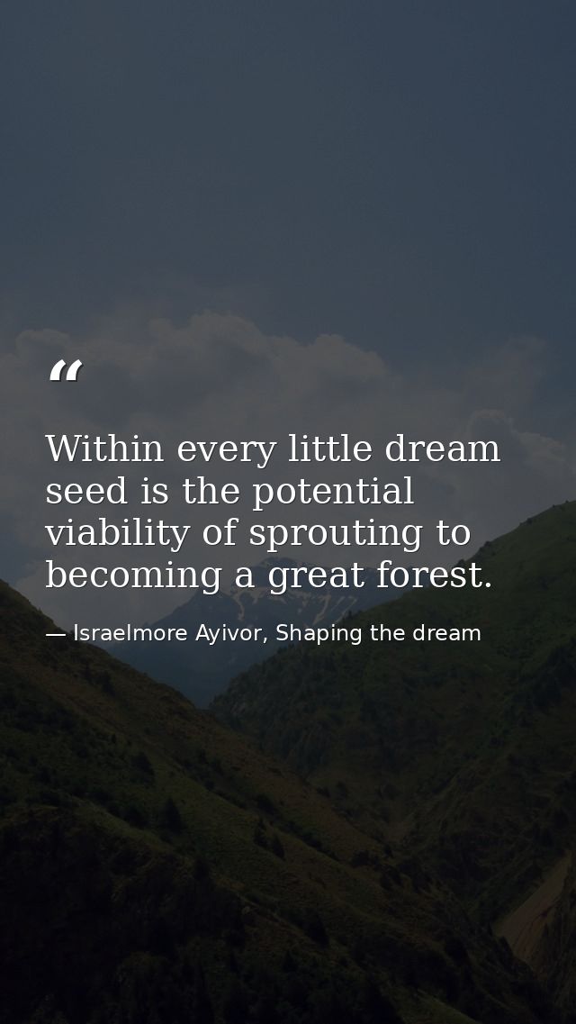 Within every little dream seed is the potential viability of sprouting to becoming a great forest. — Israelmore Ayivor, Shaping the dream