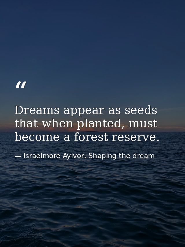 Dreams appear as seeds that when planted, must become a forest reserve. — Israelmore Ayivor, Shaping the dream