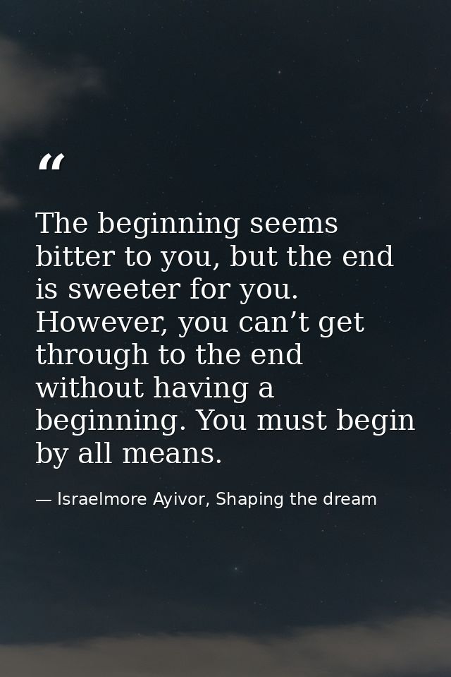 The beginning seems bitter to you, but the end is sweeter for you. However, you can’t get through to the end without hav — Israelmore Ayivor, Shaping the dream