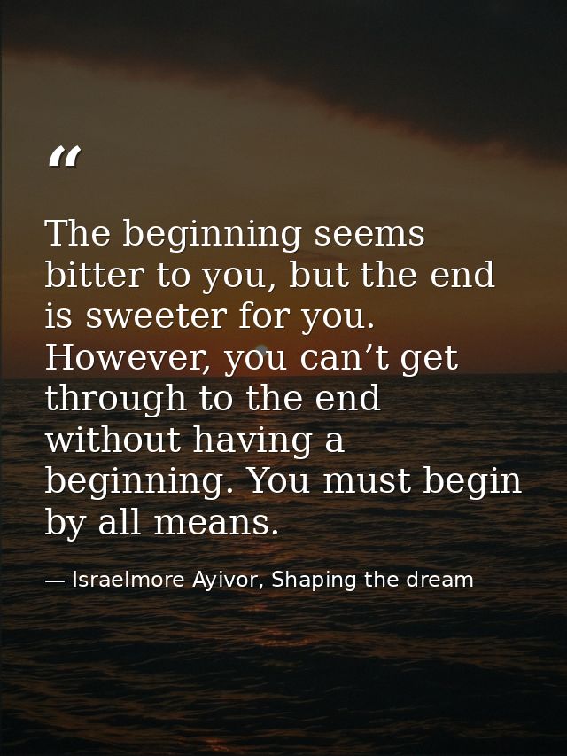 The beginning seems bitter to you, but the end is sweeter for you. However, you can’t get through to the end without hav — Israelmore Ayivor, Shaping the dream