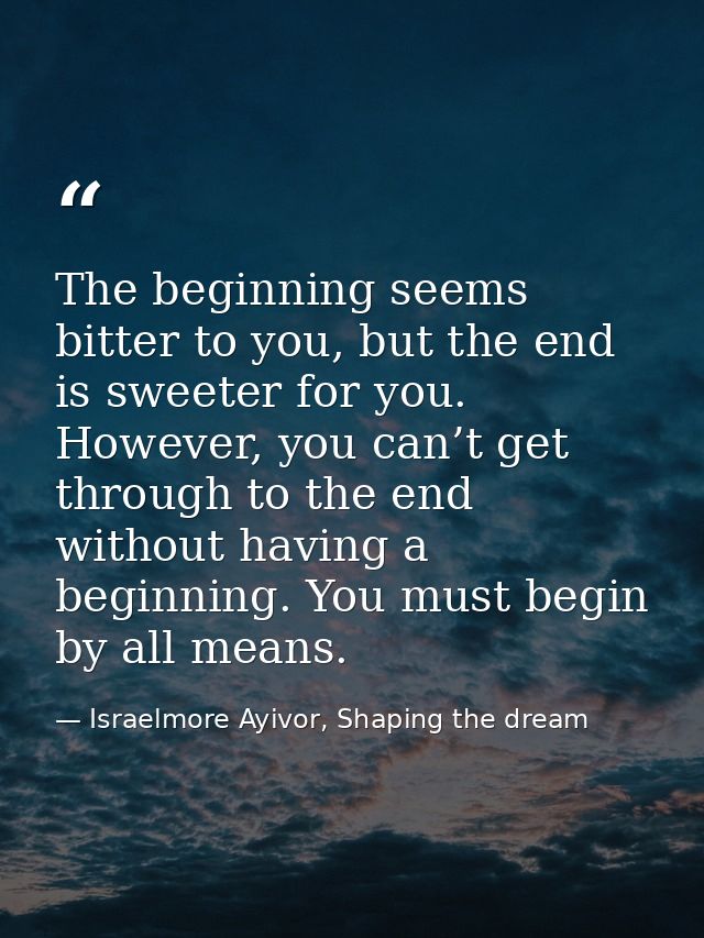 The beginning seems bitter to you, but the end is sweeter for you. However, you can’t get through to the end without hav — Israelmore Ayivor, Shaping the dream