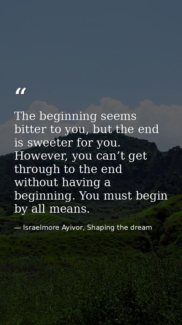 The beginning seems bitter to you, but the end is sweeter for you. However, you can’t get through to the end without hav — Israelmore Ayivor, Shaping the dream
