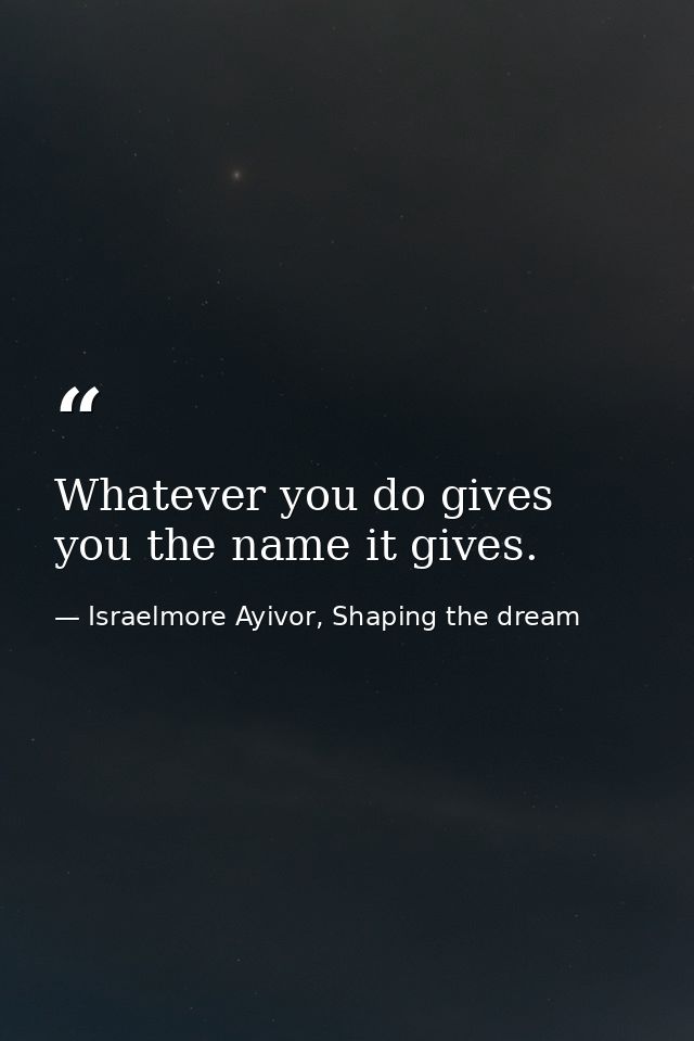 Whatever you do gives you the name it gives. — Israelmore Ayivor, Shaping the dream