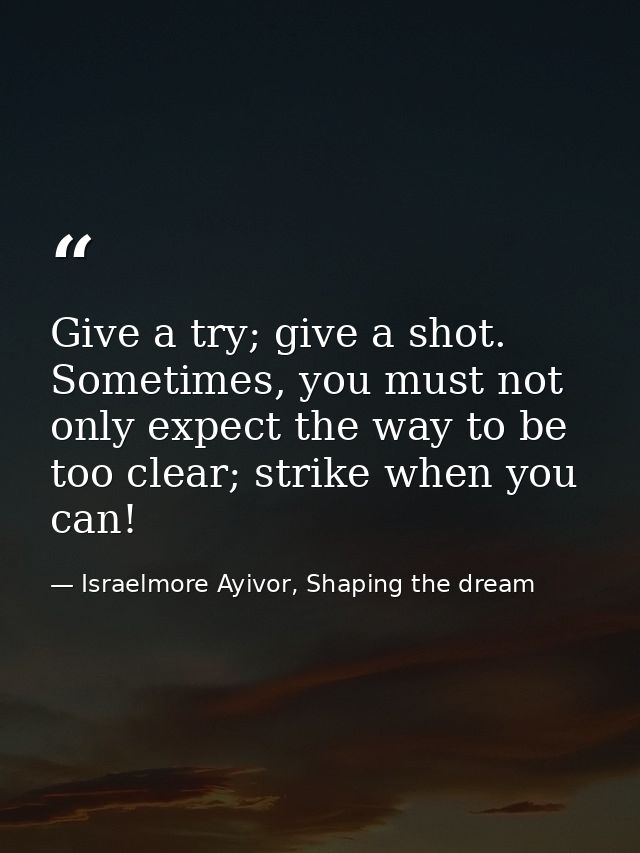 Give a try; give a shot. Sometimes, you must not only expect the way to be too clear; strike when you can! — Israelmore Ayivor, Shaping the dream