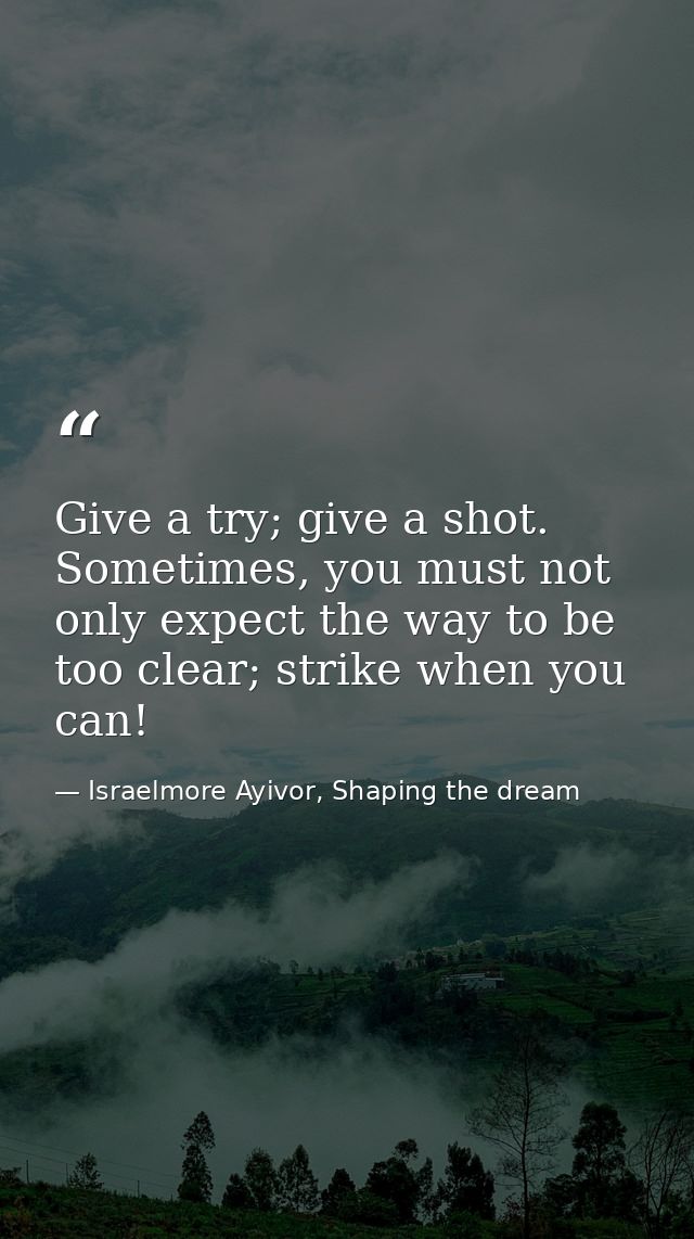 Give a try; give a shot. Sometimes, you must not only expect the way to be too clear; strike when you can! — Israelmore Ayivor, Shaping the dream