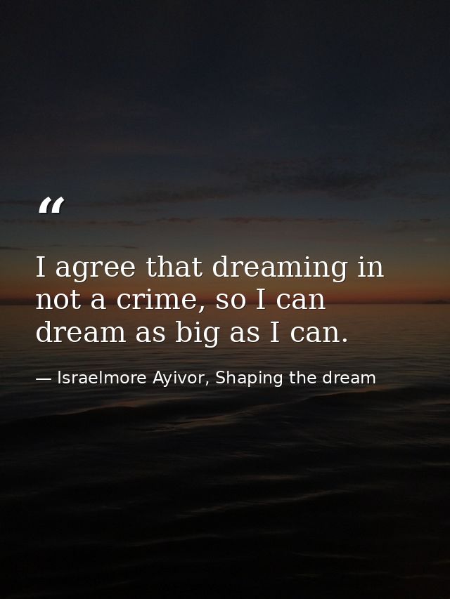 I agree that dreaming in not a crime, so I can dream as big as I can. — Israelmore Ayivor, Shaping the dream