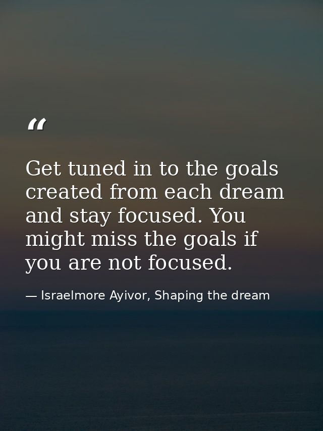 Get tuned in to the goals created from each dream and stay focused. You might miss the goals if you are not focused. — Israelmore Ayivor, Shaping the dream