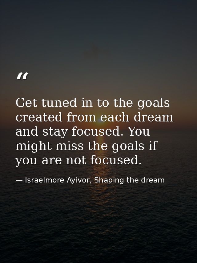 Get tuned in to the goals created from each dream and stay focused. You might miss the goals if you are not focused. — Israelmore Ayivor, Shaping the dream