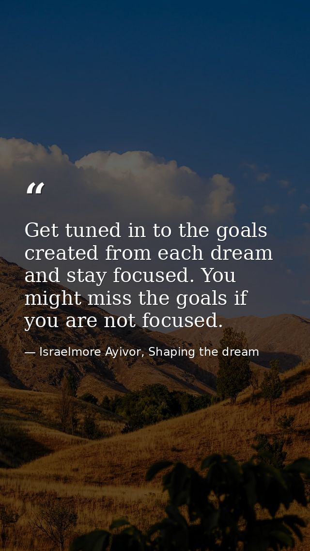 Get tuned in to the goals created from each dream and stay focused. You might miss the goals if you are not focused. — Israelmore Ayivor, Shaping the dream