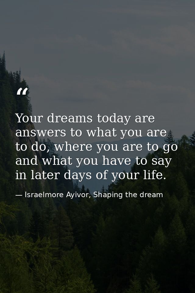 Your dreams today are answers to what you are to do, where you are to go and what you have to say in later days of your  — Israelmore Ayivor, Shaping the dream