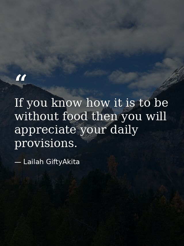 If you know how it is to be without food then you will appreciate your daily provisions. — Lailah GiftyAkita