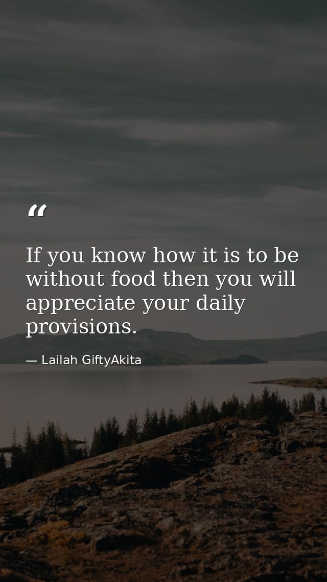 If you know how it is to be without food then you will appreciate your daily provisions. — Lailah GiftyAkita