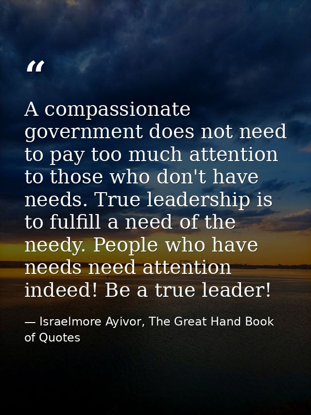 A compassionate government does not need to pay too much attention to those who don't have needs. True leadership is to  — Israelmore Ayivor, The Great Hand Book of Quotes