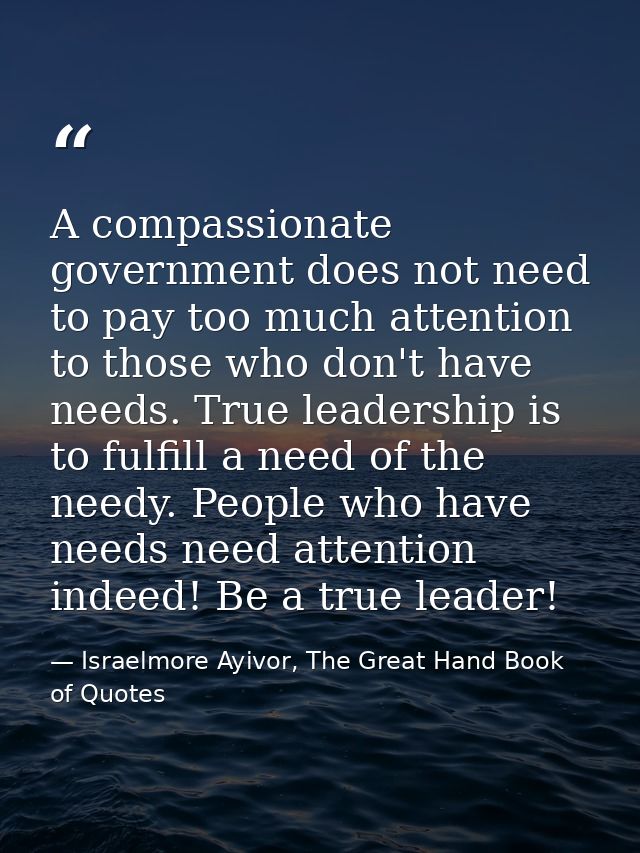 A compassionate government does not need to pay too much attention to those who don't have needs. True leadership is to  — Israelmore Ayivor, The Great Hand Book of Quotes